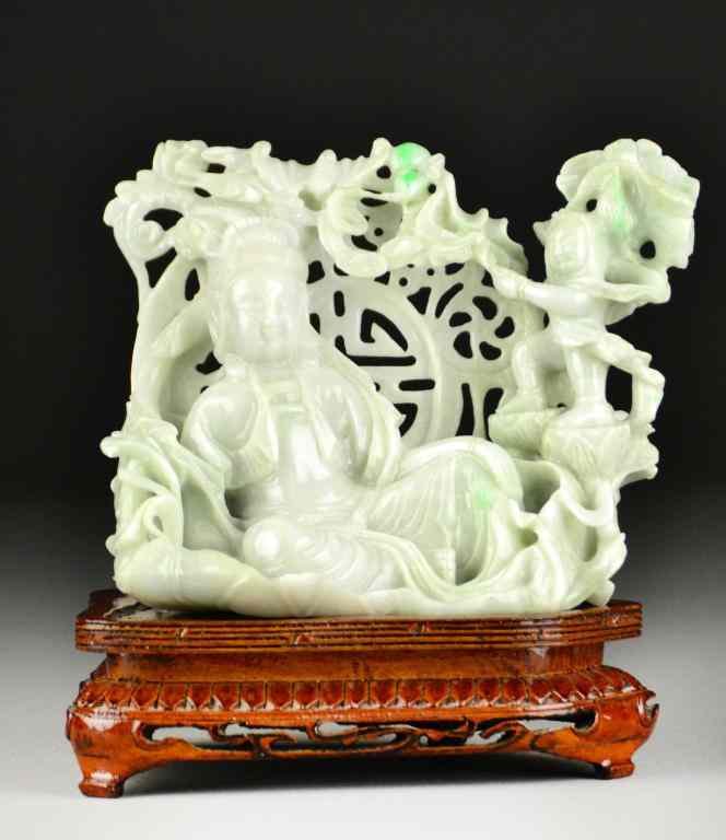 Appraisal: Chinese Jadeite Figural Carving On StandFinely carved to depict a