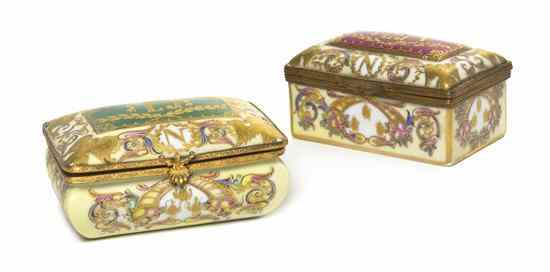 Appraisal: Two Sevres Style Porcelain Napoleonic Boxes of rectangular form one