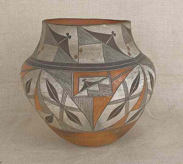 Appraisal: Southwest pottery olla with black and orange geometric decoration h