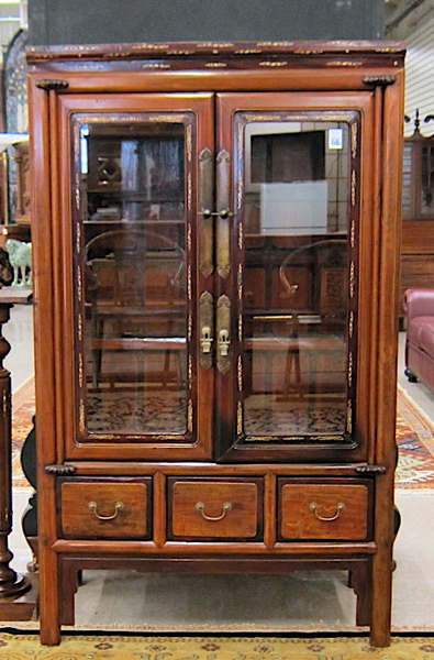 Appraisal: CHINESE INLAID HETAO WALNUT DISPLAY CABINET Ming style th century