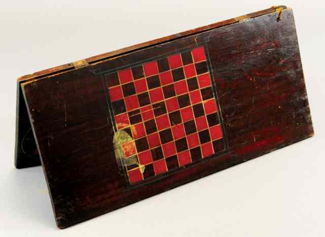 Appraisal: WOODEN FOLDING PARCHESSI GAME BOARD c hand crafted and painted