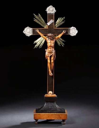 Appraisal: Elegant Franco-Flemish Carved Parcel-Ebonized Gilt-Brass and Silverplate-Mounted Crucifix third quarter