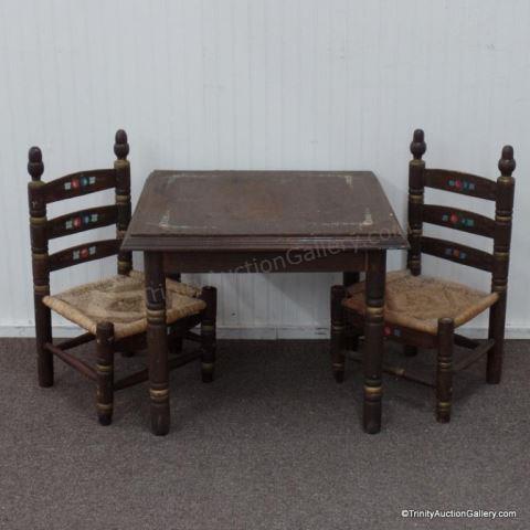 Appraisal: Vintage 's Child's Table Chair Set This is a rustic