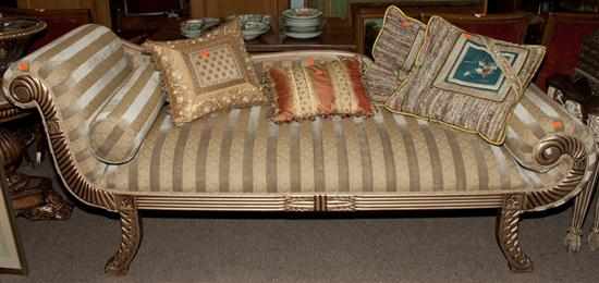 Appraisal: Empire style silvered wood recamier with throw pillows Estimate -