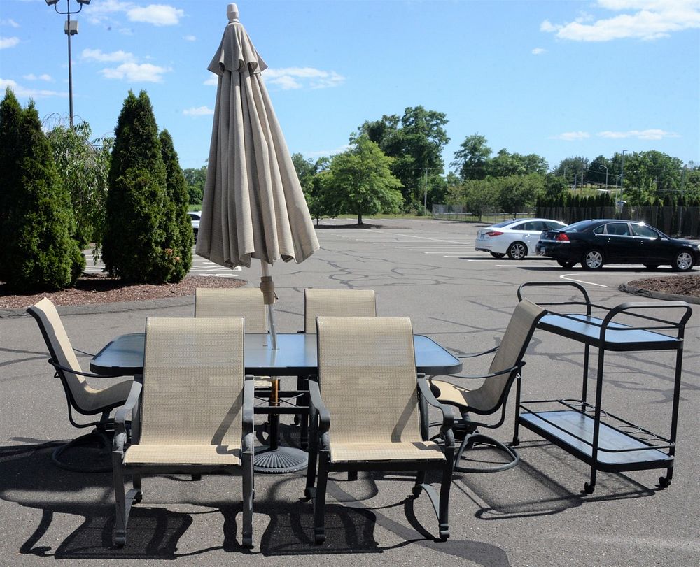 Appraisal: Nine Piece Outdoor Patio Set to include six armchairs a