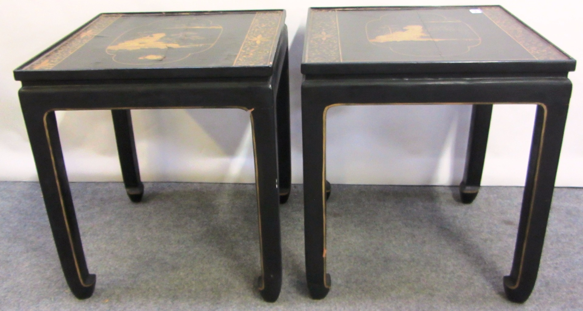 Appraisal: A pair of th century Chinese black lacquer chinoiserie decorated