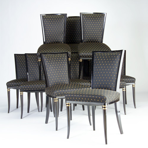 Appraisal: FRENCH Set of twelve Empire-style dining chairs with black lacquer