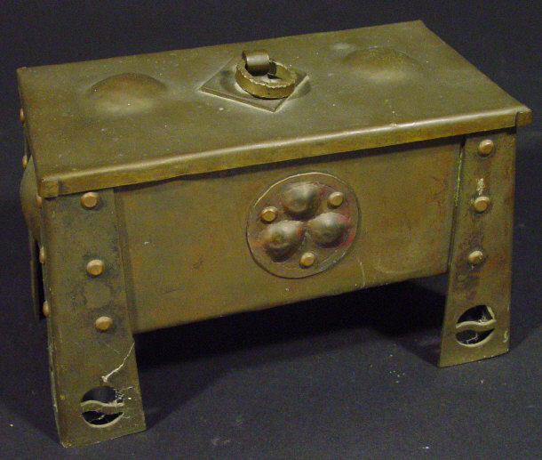 Appraisal: Arts and Crafts brass casket and lid with embossed foliate