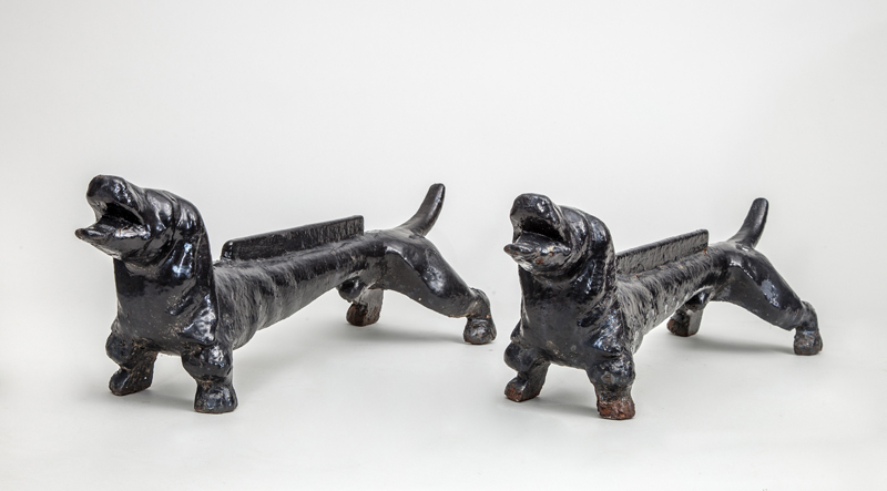 Appraisal: PAIR OF CAST-IRON BLACK PAINTED DACHSHUND-FORM BOOT SCRAPES Each x