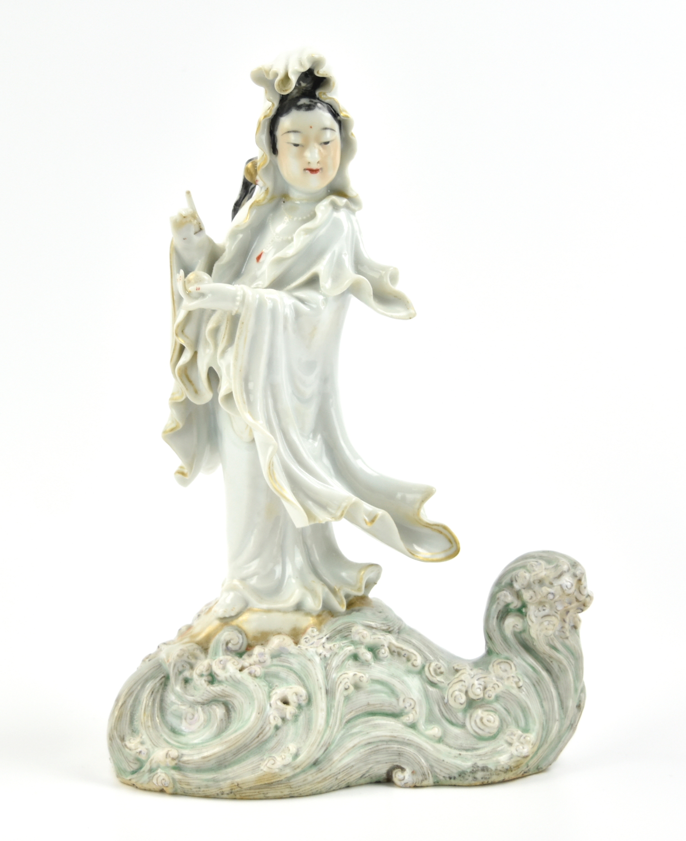 Appraisal: Chinese th C Guanyin figure wearing beaded necklace dressed in