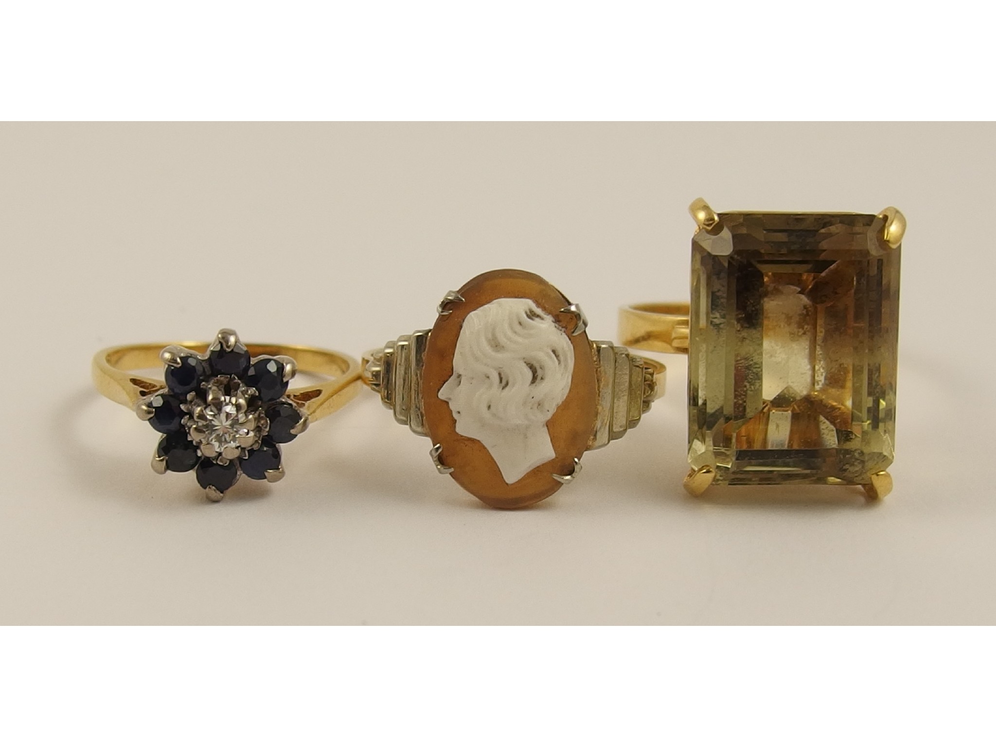 Appraisal: An ct citrine set ring an Art Deco cameo set