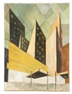 Appraisal: American School Untitled Regionalist Cityscape American School first half th