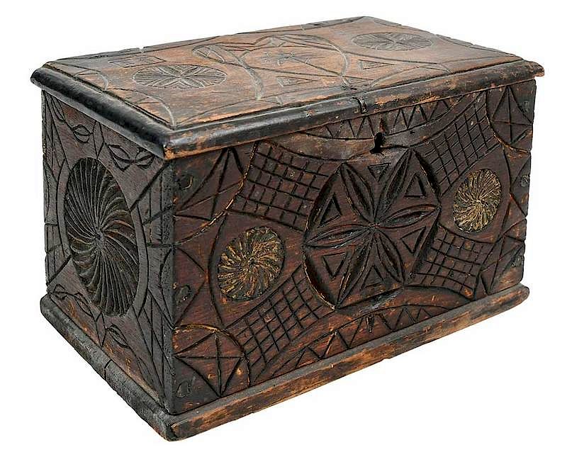 Appraisal: Carved Folk Art Box with Palmetto Tree American possibly South