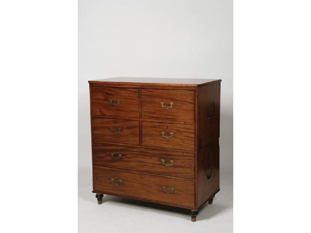 Appraisal: A MAHOGANY MILITARY SECRETAIRE CHEST the rectangular top above a