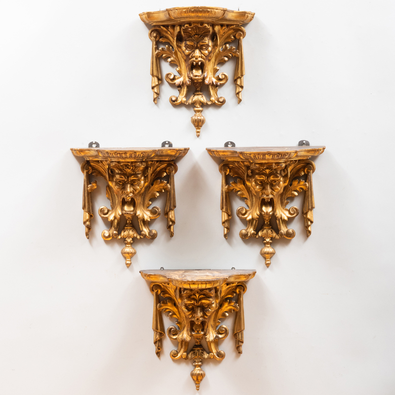 Appraisal: SET OF FOUR CONTINENTAL BAROQUE STYLE CARVED GILTWOOD BRACKETS WITH