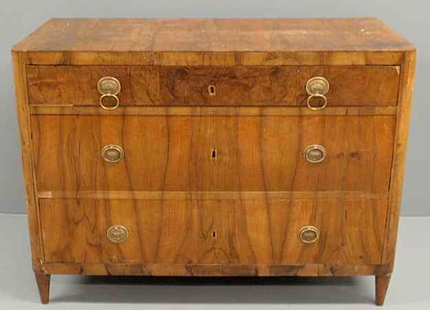 Appraisal: Biedermeier burl wood chest of drawers th c As found