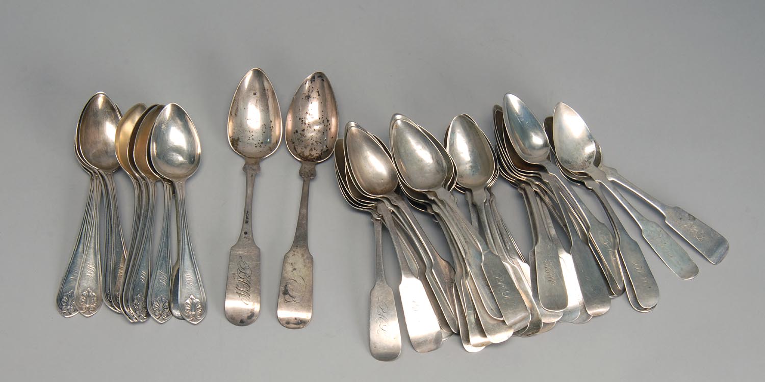 Appraisal: FORTY-NINE AMERICAN SILVER TEASPOONS By various makers Some fiddle-back and