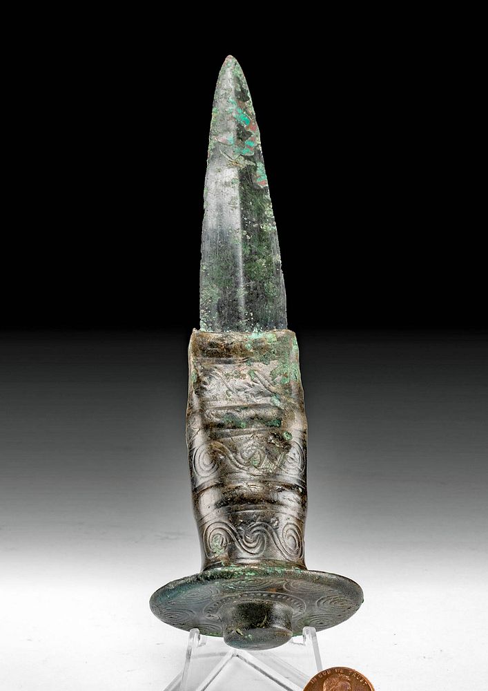 Appraisal: Rare European Bronze Full Handled Dagger Central Europe Bronze Age