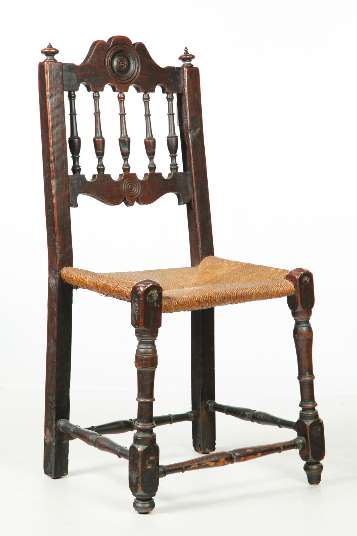 Appraisal: JACOBEAN-STYLE RUSH SEAT SIDE CHAIR England rd quarter- th century