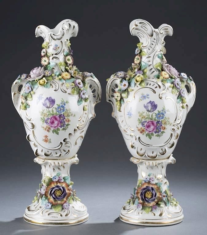 Appraisal: Pair of Sitzendork large urn vases A pair of German