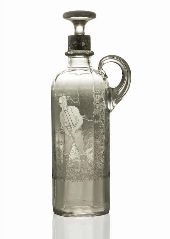 Appraisal: Locke Art Glass Liquor Decanter with Golf Theme Locke art