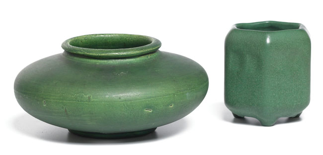 Appraisal: Cambridge vase low form covered in a green matt glaze