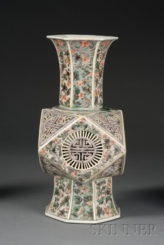 Appraisal: Porcelain Vase China th century faceted form with revolving elements