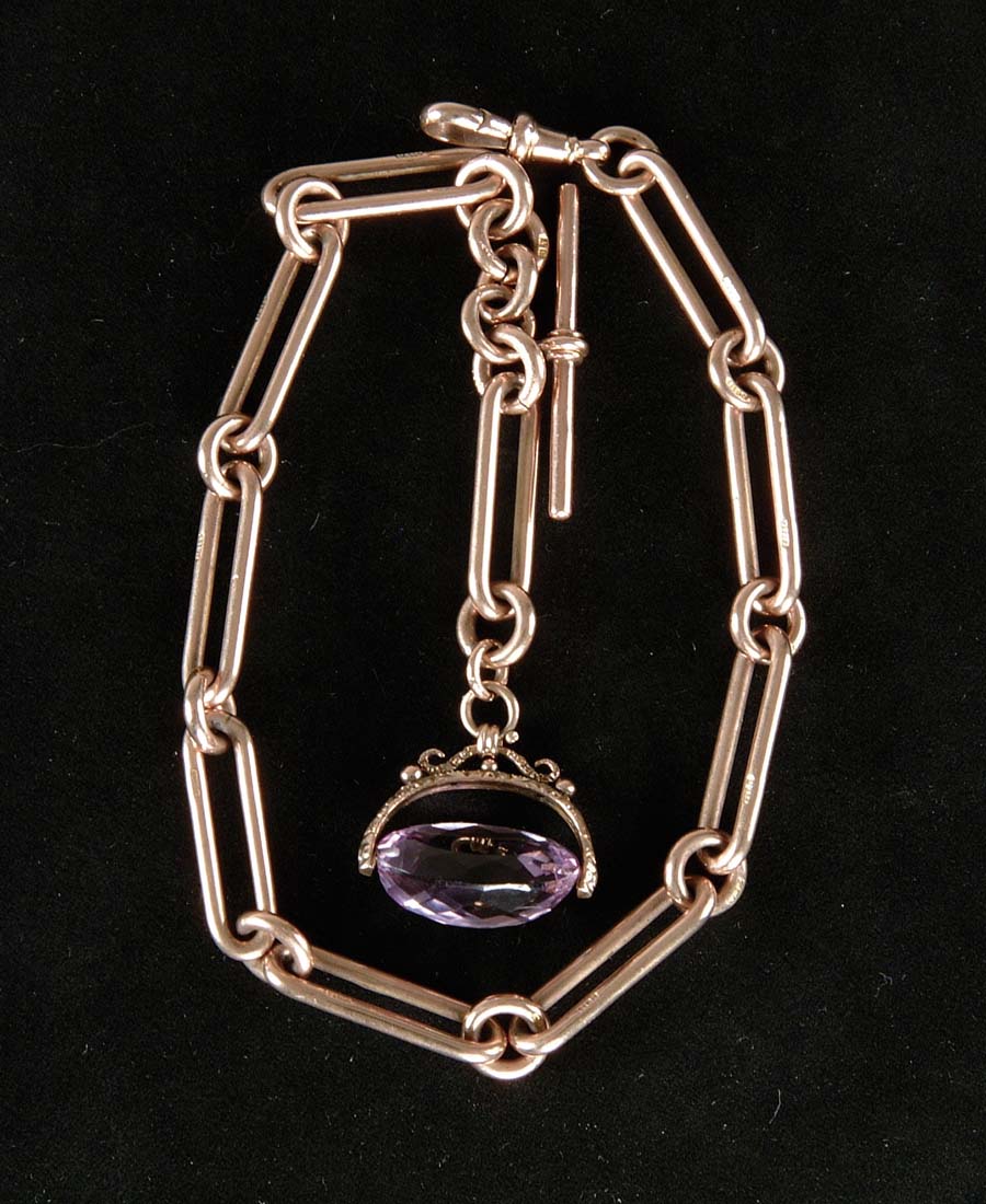 Appraisal: GOLD AMETHYST WATCH CHAIN Wonderful k yellow gold watch chain