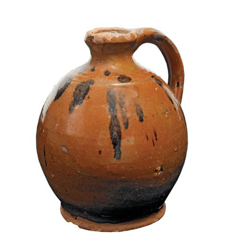 Appraisal: NEW ENGLAND REDWARE JUG With maganese splotches Height frac inches