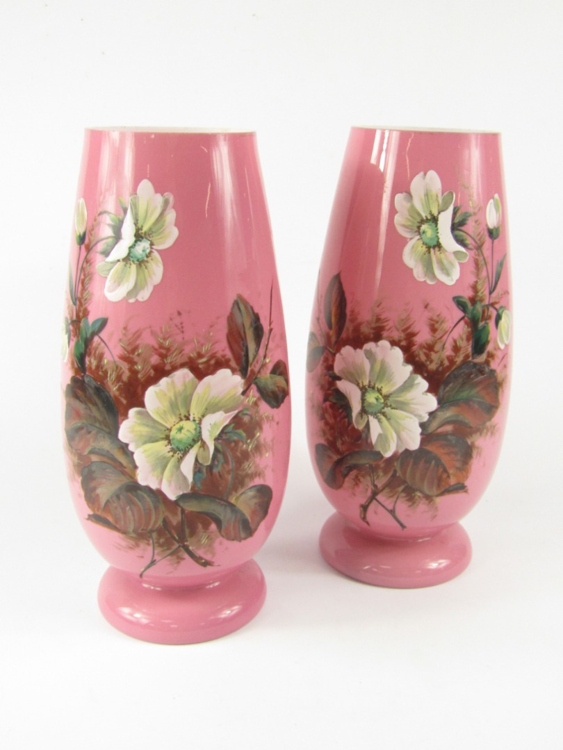 Appraisal: A pair of Continental late thC pink cased glass vases