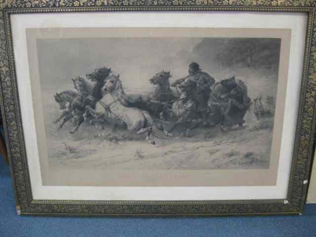 Appraisal: Schreyer Engraving ''Courrier Imperial'' Russian horse sleigh being chased by