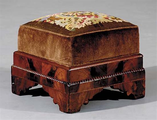 Appraisal: Victorian mahogany and needlepoint footstool late th centurysquare stepped and