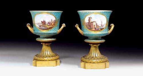 Appraisal: PAIR OF TWO-HANDLED BOWLS WITH BRONZE MOUNTS France mid th