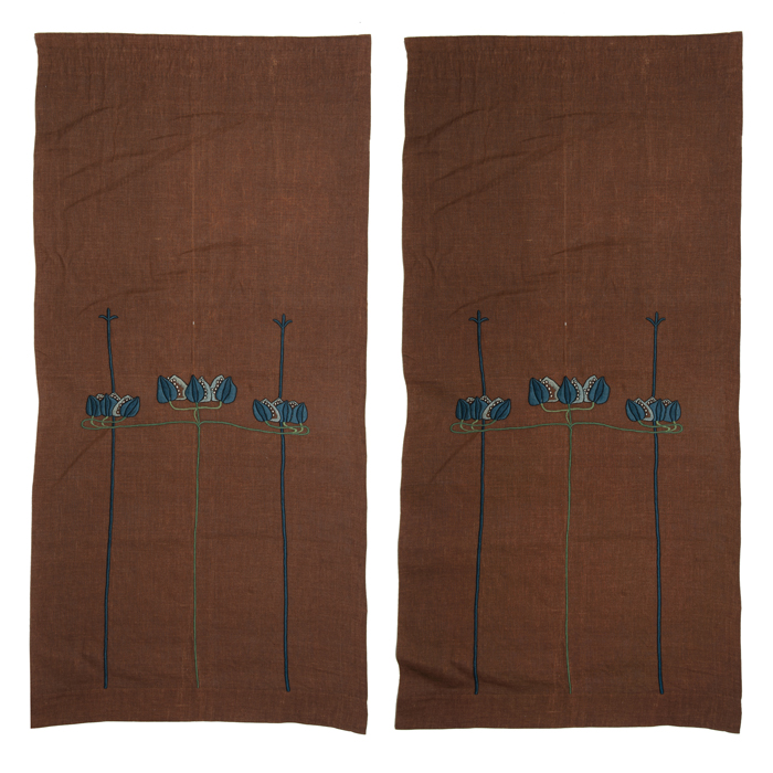 Appraisal: Arts Crafts curtain panels two dark brown linen with an