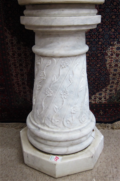 Appraisal: ITALIAN WHITE CARRARA MARBLE PEDESTAL round tapering form with circular