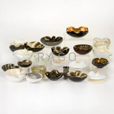 Appraisal: MURANO GLASS Twenty-three pieces mostly ashtrays in white black and