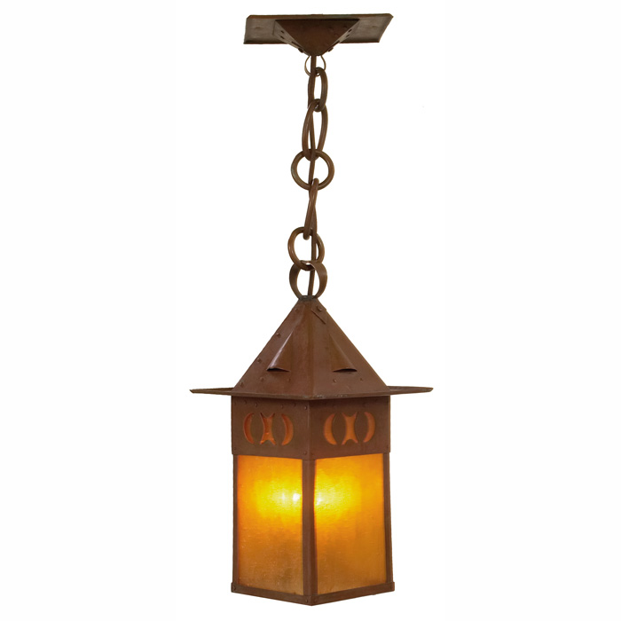 Appraisal: Gustav Stickley lantern pyramidal vented copper fixture holding four amber