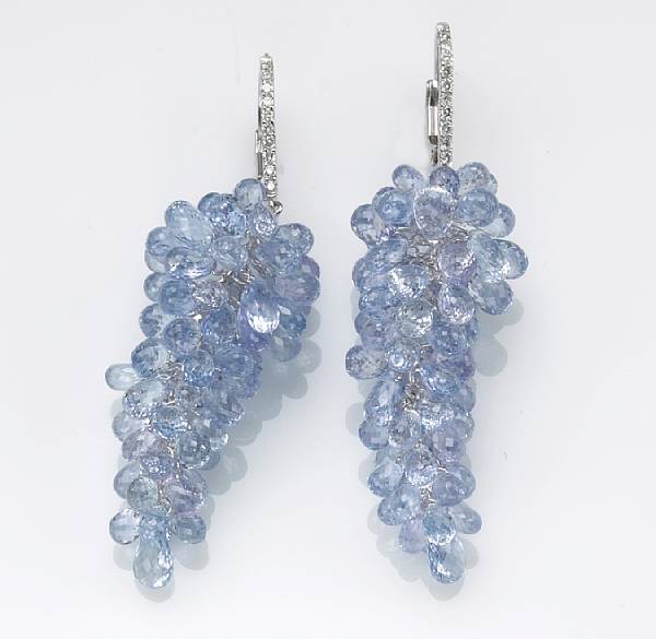 Appraisal: A pair of beaded sapphire diamond and k white gold