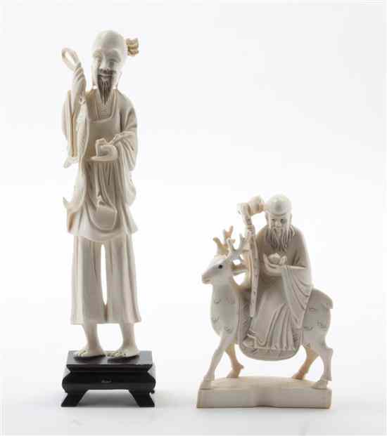 Appraisal: Two Chinese Ivory Figures one depicting a fisherman the other