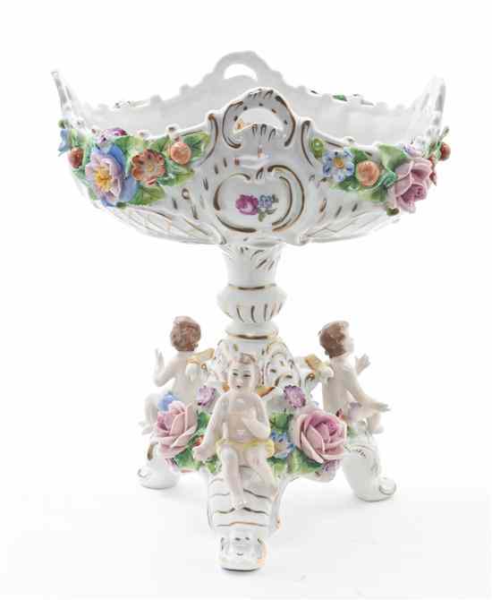 Appraisal: A Sitzendorf Porcelain Figural Compote having applied flowers throughout the