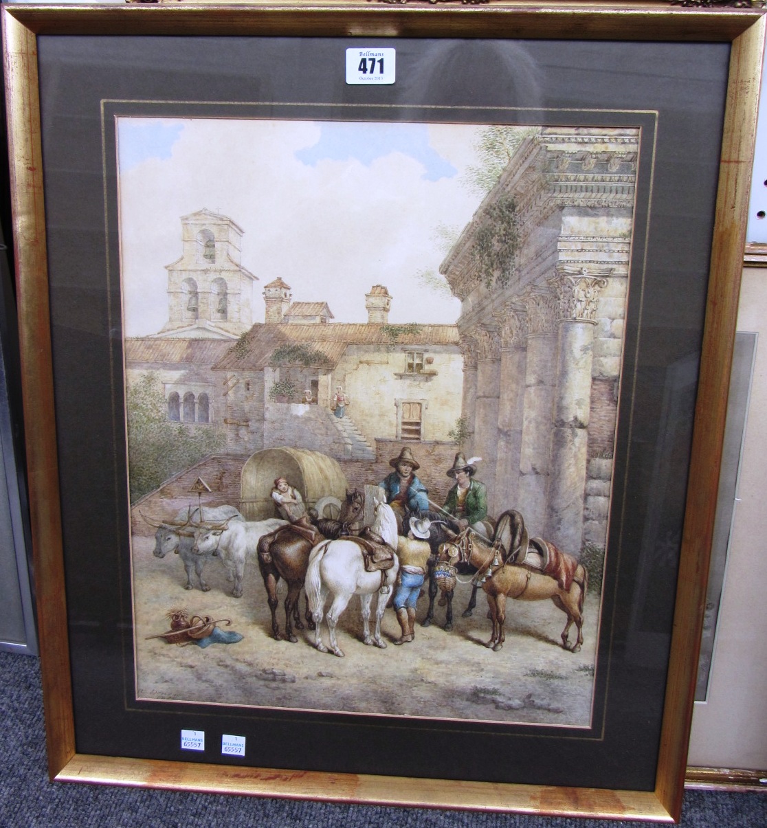 Appraisal: R Denew th century Figures and horses in an Italian