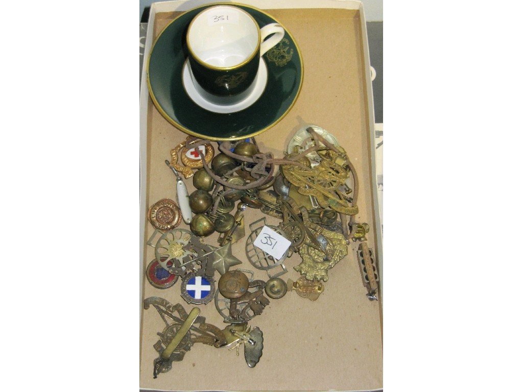 Appraisal: Lot comprising Military cup and saucer badges etc and a