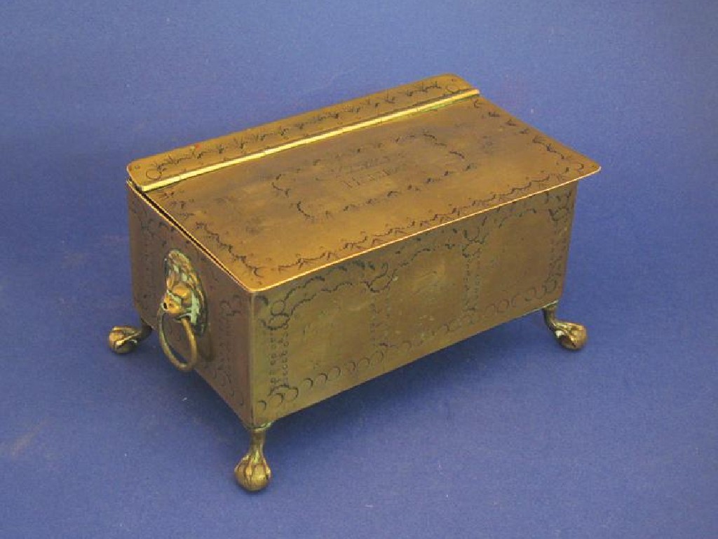 Appraisal: A RARE CANADIAN BRASS TOBACCO BOX of rectangular form the