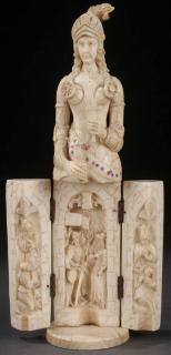 Appraisal: FRENCH CARVED IVORY TRIPTYCH ST JOAN TH C A CARVED