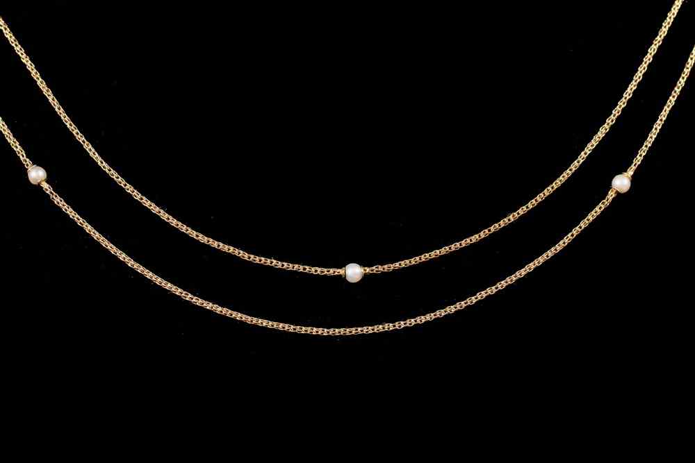 Appraisal: LADY'S CHAIN - One K gold and pearl handmade chain