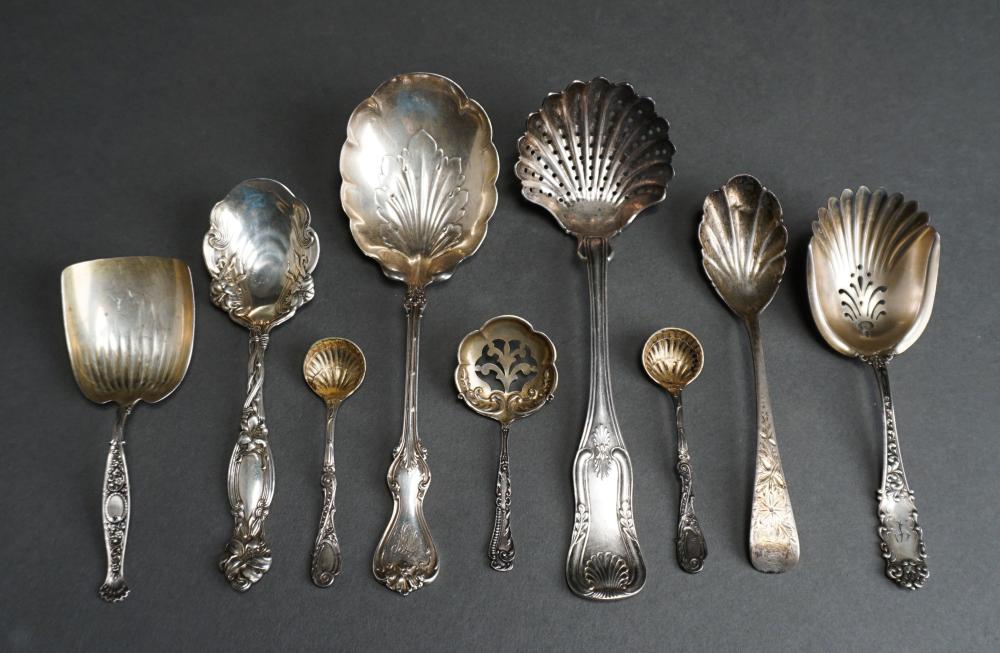 Appraisal: NINE ASSORTED STERLING AND COIN SILVER SHELL-FORM BOWL SERVING SPOONS