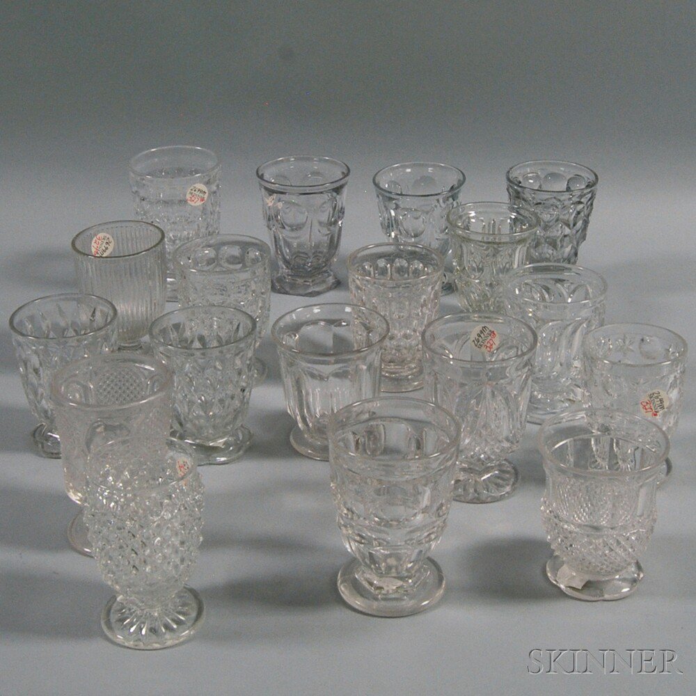 Appraisal: Eighteen Colorless Flint Glass Cups ht to in Estimate -