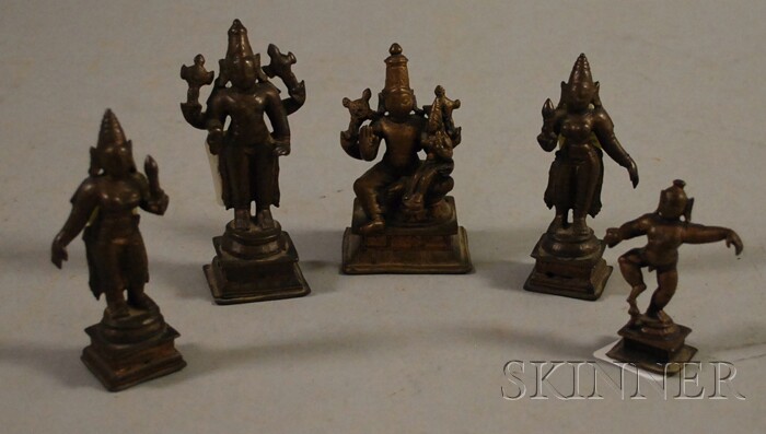 Appraisal: Five Small Bronze Hindu Deities India in various standing and