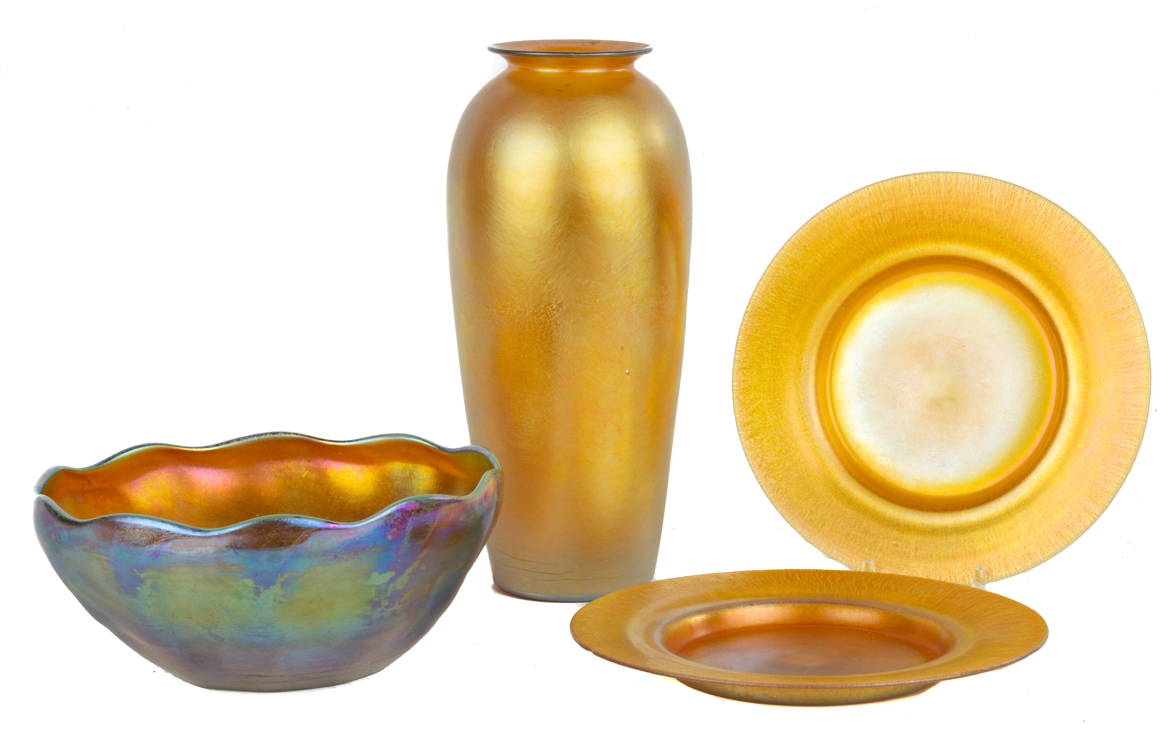 Appraisal: TIFFANY STUDIOS NEW YORK PLATES BOWL AND ART GLASS VASE