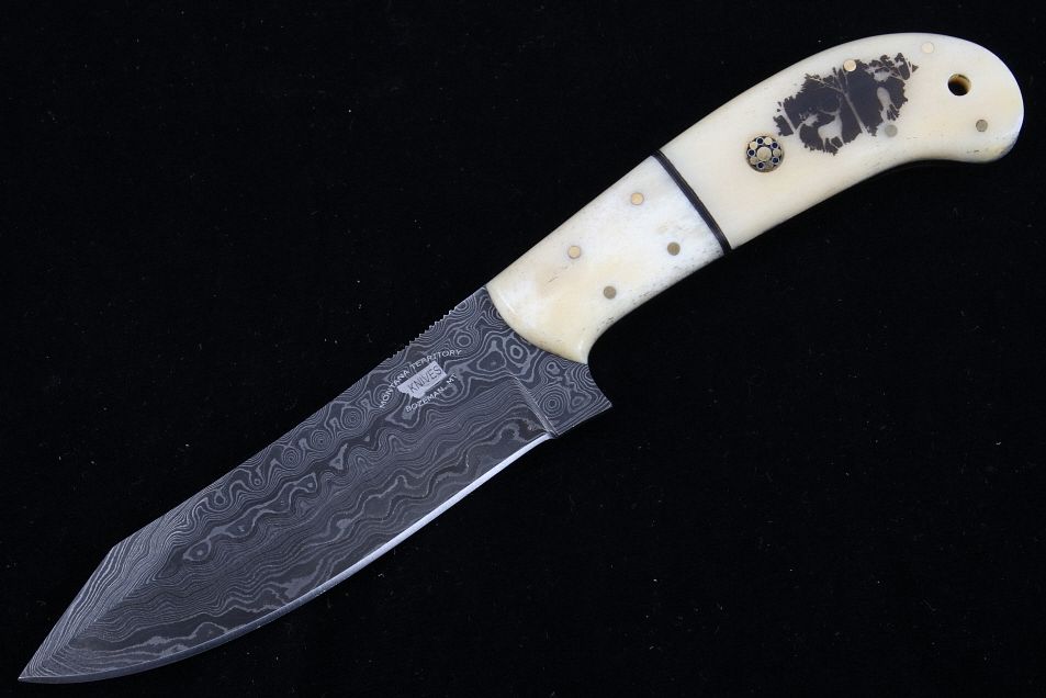 Appraisal: Montana Forest Scrimshaw Damascus Knife Bozeman This is an original